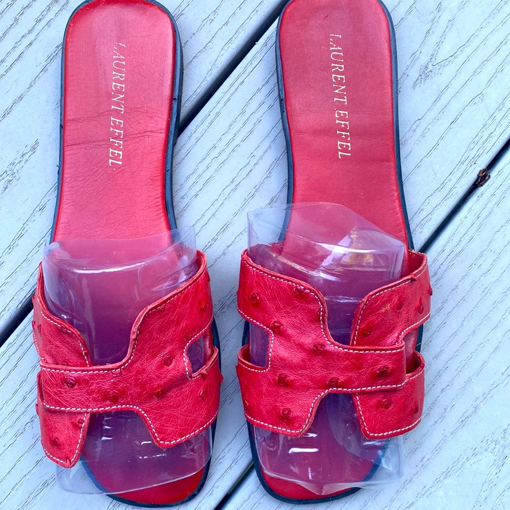Genuine ostrich red slides
